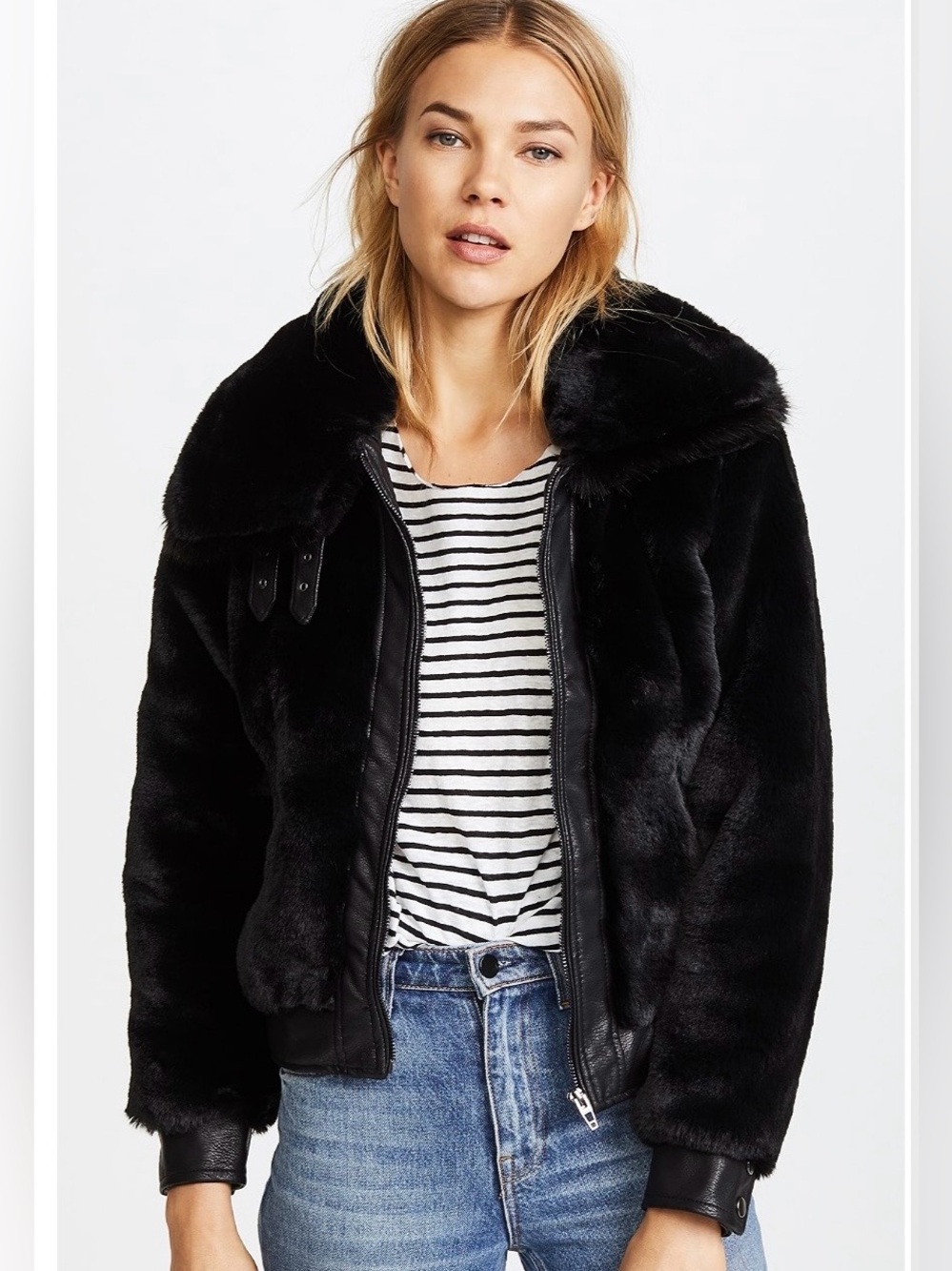 BLANK NYC Black Noise Faux Fur Bomber Jacket size small new with tags